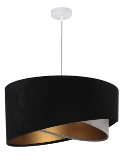 BPS Koncept Pendelleuchte Schwarz Grau Gold E27 rund Ø 50 cm Stoff< Hängelampen|Bürolampen