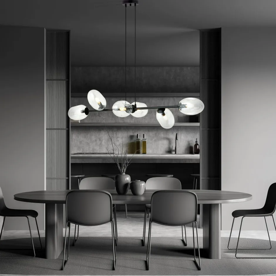 Emibig Pendelleuchte Schwarz Klar 6-flammig 120 cm lang< Bürolampen|Kugellampen