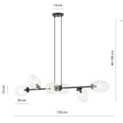 Emibig Pendelleuchte Schwarz Klar 6-flammig 120 cm lang< Bürolampen|Kugellampen