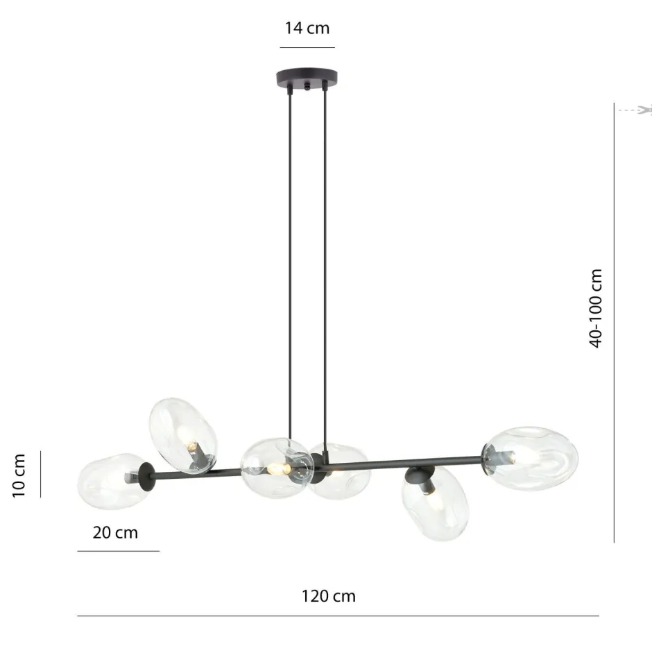 Emibig Pendelleuchte Schwarz Klar 6-flammig 120 cm lang< Bürolampen|Kugellampen
