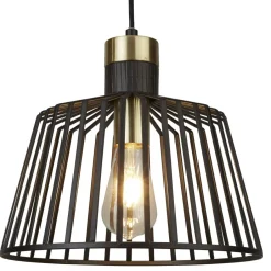 Hängelampen|Bürolampen*Searchlight Pendelleuchte Schwarz Messing E27 Ø 30 cm Metall