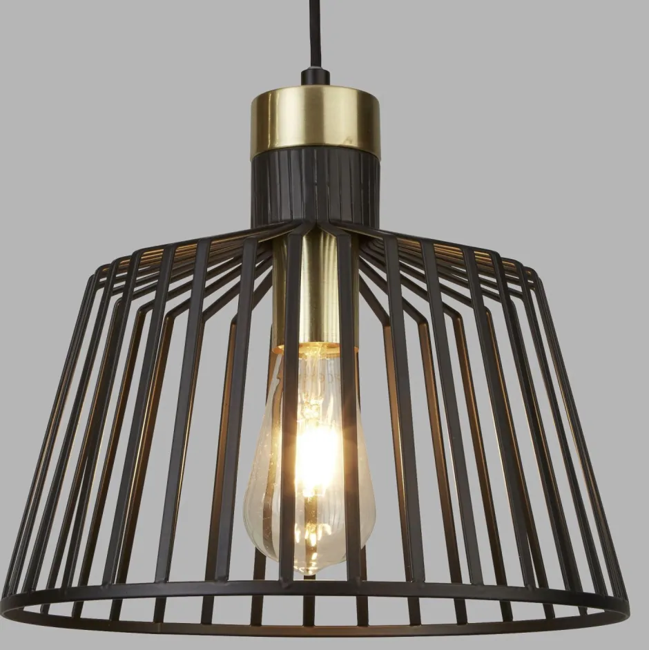 Hängelampen|Bürolampen*Searchlight Pendelleuchte Schwarz Messing E27 Ø 30 cm Metall