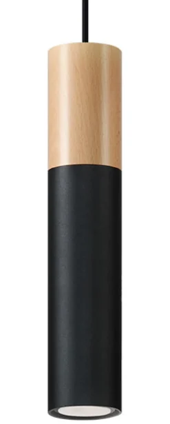Wohnzimmerlampen|Skandinavische Lampen*Sollux Pendelleuchte Schwarz Metall Holz Ø8cm Skandinavisch