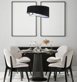 BPS Koncept Pendelleuchte Schwarz Weiß rund D: 50 cm E27 Retro Motiv< Hängelampen|Bürolampen