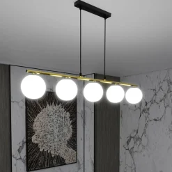 Emibig Pendelleuchte Schwarz Weiß Gold E14 Glas Metall 105 cm lang< Küchenlampen|Kugellampen