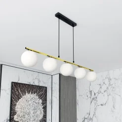 Emibig Pendelleuchte Schwarz Weiß Gold E14 Glas Metall 105 cm lang< Küchenlampen|Kugellampen