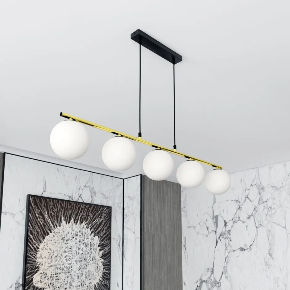 Emibig Pendelleuchte Schwarz Weiß Gold E14 Glas Metall 105 cm lang< Küchenlampen|Kugellampen