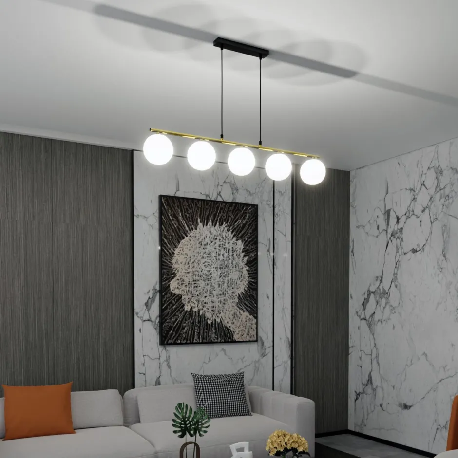 Emibig Pendelleuchte Schwarz Weiß Gold E14 Glas Metall 105 cm lang< Küchenlampen|Kugellampen