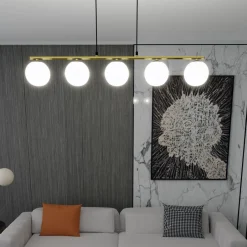 Emibig Pendelleuchte Schwarz Weiß Gold E14 Glas Metall 105 cm lang< Küchenlampen|Kugellampen