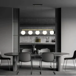 Emibig Pendelleuchte Schwarz Weiß Gold E14 Glas Metall 105 cm lang< Küchenlampen|Kugellampen