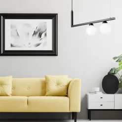 Lamkur Pendelleuchte Schwarz Weiß länglich Glas Metall 2x G9< Küchenlampen|Kugellampen