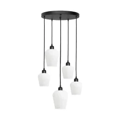 Hängelampen|Bürolampen*Giovanni Battista Pendelleuchte Schwarz Weiß Ø 45 cm Messing Eisen Glas 5x E27