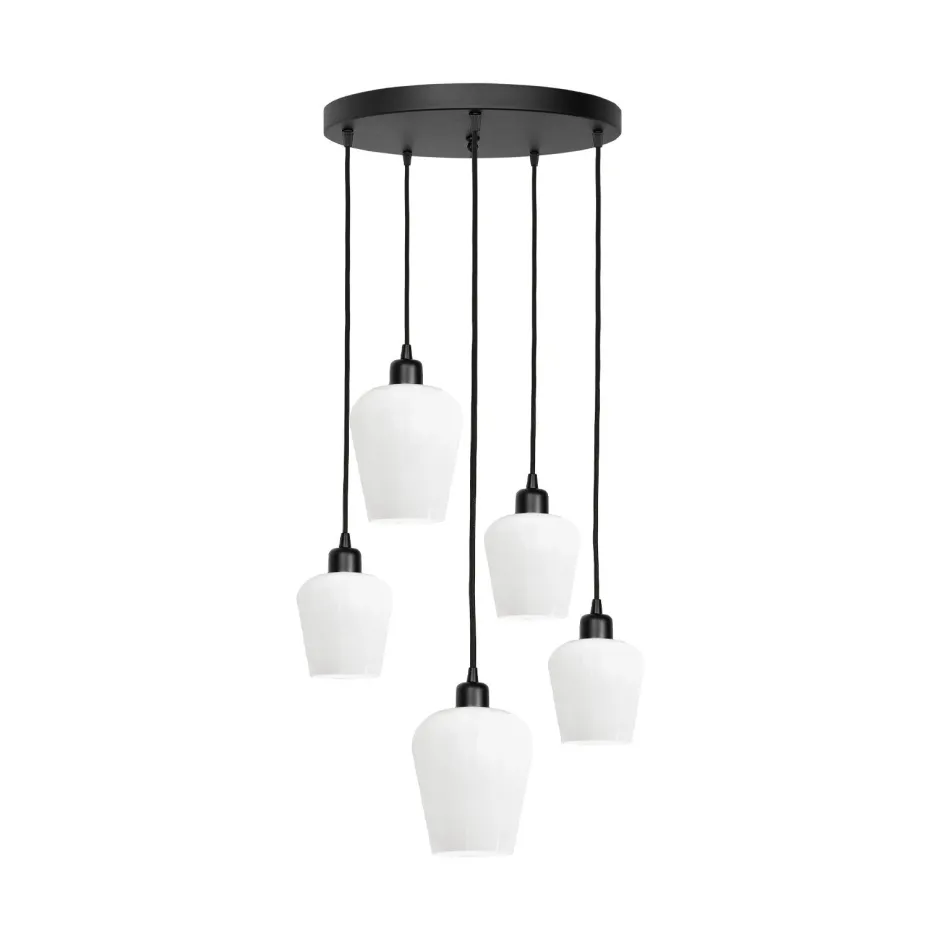 Hängelampen|Bürolampen*Giovanni Battista Pendelleuchte Schwarz Weiß Ø 45 cm Messing Eisen Glas 5x E27