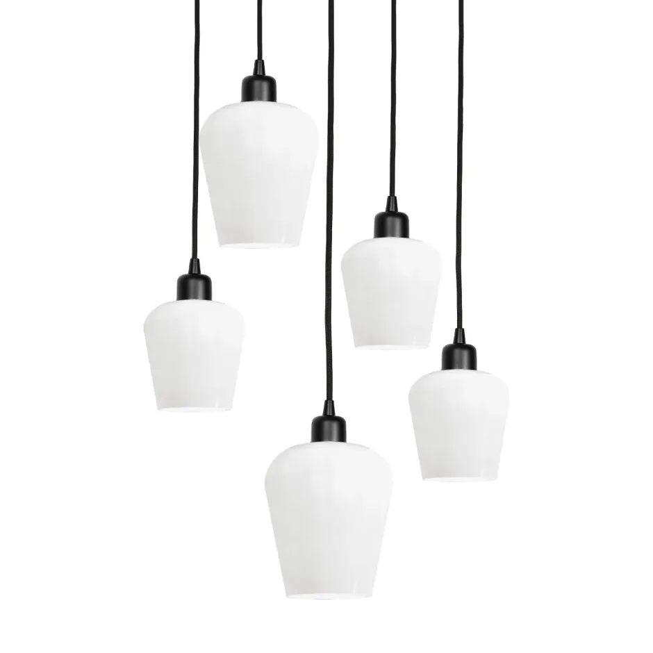 Hängelampen|Bürolampen*Giovanni Battista Pendelleuchte Schwarz Weiß Ø 45 cm Messing Eisen Glas 5x E27