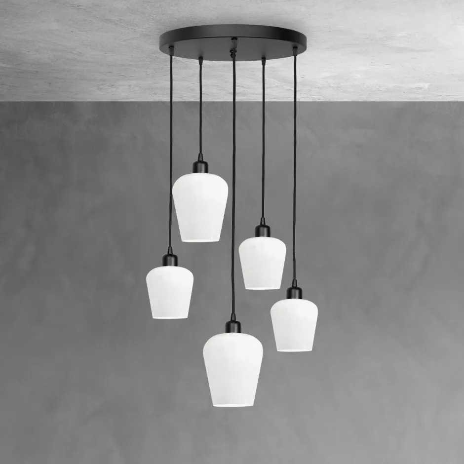 Hängelampen|Bürolampen*Giovanni Battista Pendelleuchte Schwarz Weiß Ø 45 cm Messing Eisen Glas 5x E27