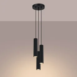 Hängelampen|Bürolampen*Sollux Pendelleuchte Schwarz 3x GU10 schmal Ø 19,5 cm Alu Modern
