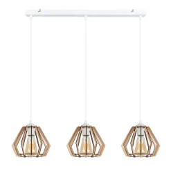 Belis Pendelleuchte Skandinavisch Holz Metall Weiß E27 3-flmg< Hängelampen|Bürolampen