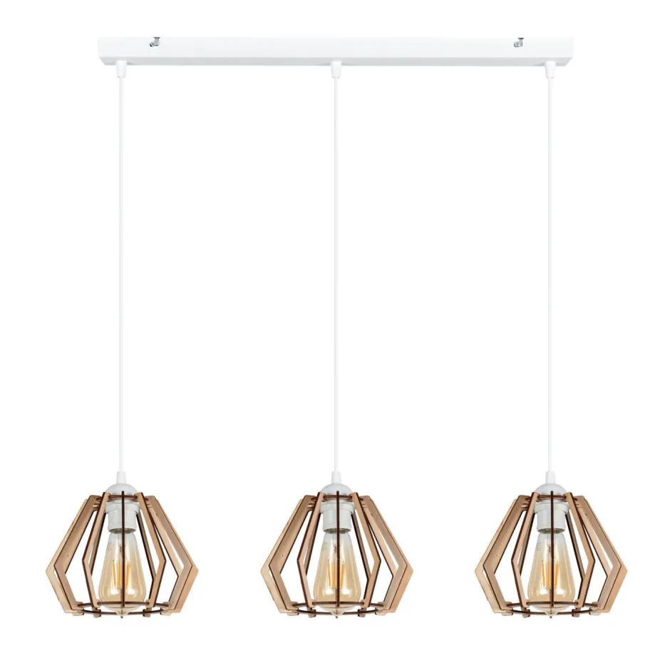 Belis Pendelleuchte Skandinavisch Holz Metall Weiß E27 3-flmg< Hängelampen|Bürolampen