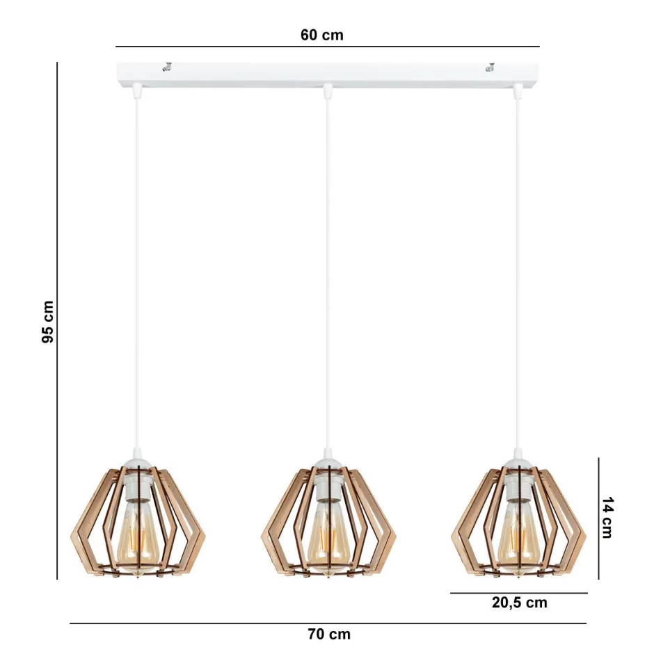 Belis Pendelleuchte Skandinavisch Holz Metall Weiß E27 3-flmg< Hängelampen|Bürolampen