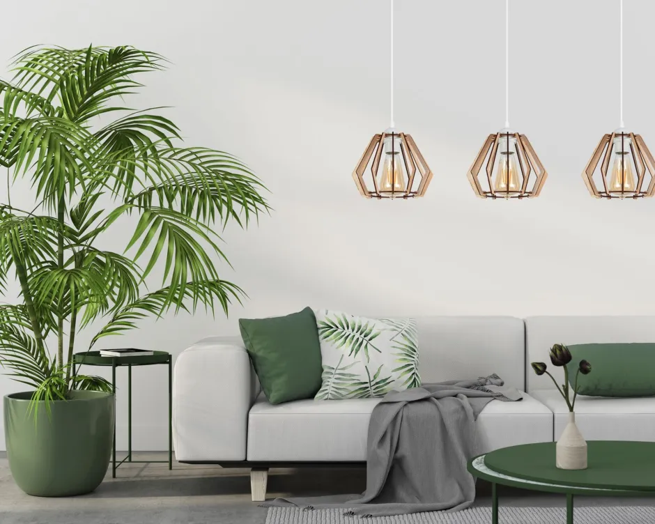 Belis Pendelleuchte Skandinavisch Holz Metall Weiß E27 3-flmg< Hängelampen|Bürolampen