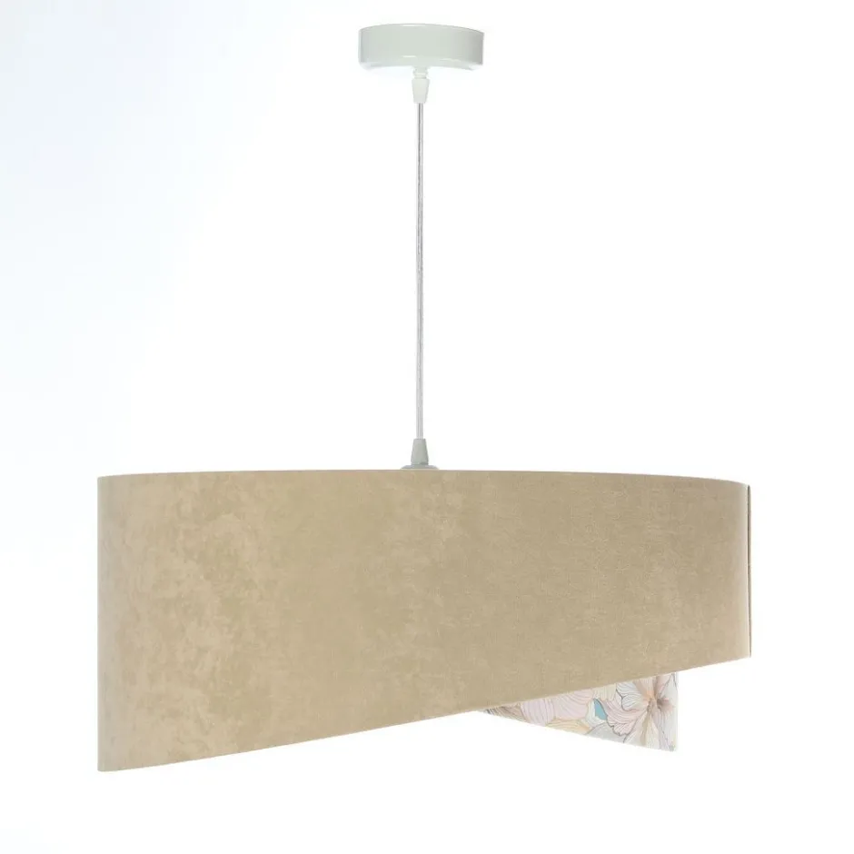 BPS Koncept Pendelleuchte Stoff Ø 50 cm rund Velours Optik Beige Creme< Bürolampen|Schlafzimmer Lampen