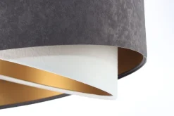 Hängelampen|Bürolampen*BPS Koncept Pendelleuchte Stoff Dunkelgrau Gold E27 rund Ø 50 cm