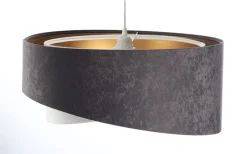 Hängelampen|Bürolampen*BPS Koncept Pendelleuchte Stoff Dunkelgrau Gold E27 rund Ø 50 cm