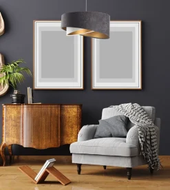 Hängelampen|Bürolampen*BPS Koncept Pendelleuchte Stoff Dunkelgrau Gold E27 rund Ø 50 cm