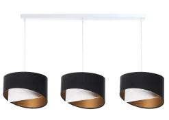 BPS Koncept Pendelleuchte Stoff 3-flammig E27 in Weiß Schwarz Gold< Bürolampen|Wohnzimmerlampen