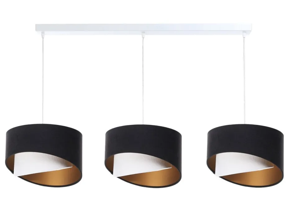 BPS Koncept Pendelleuchte Stoff 3-flammig E27 in Weiß Schwarz Gold< Bürolampen|Wohnzimmerlampen