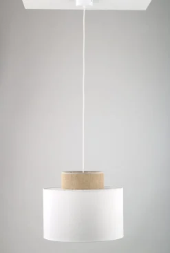 TK Lighting Pendelleuchte Stoff Jute E27 Ø 38 cm H: max. 1,7 m Weiß Natur< Hängelampen|Bürolampen