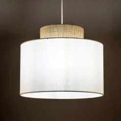 TK Lighting Pendelleuchte Stoff Jute E27 Ø 38 cm H: max. 1,7 m Weiß Natur< Hängelampen|Bürolampen