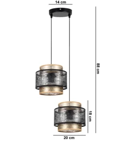 Hängelampen|Bürolampen*Belis Pendelleuchte Stoff Schwarz Gold B:33 cm E27 blendarm