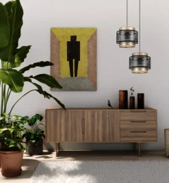 Hängelampen|Bürolampen*Belis Pendelleuchte Stoff Schwarz Gold B:33 cm E27 blendarm