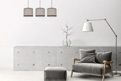 Wohnzimmerlampen|Stofflampen*Belis Pendelleuchte Stoff Schwarz Beige E27 70 cm lang 3-flmg