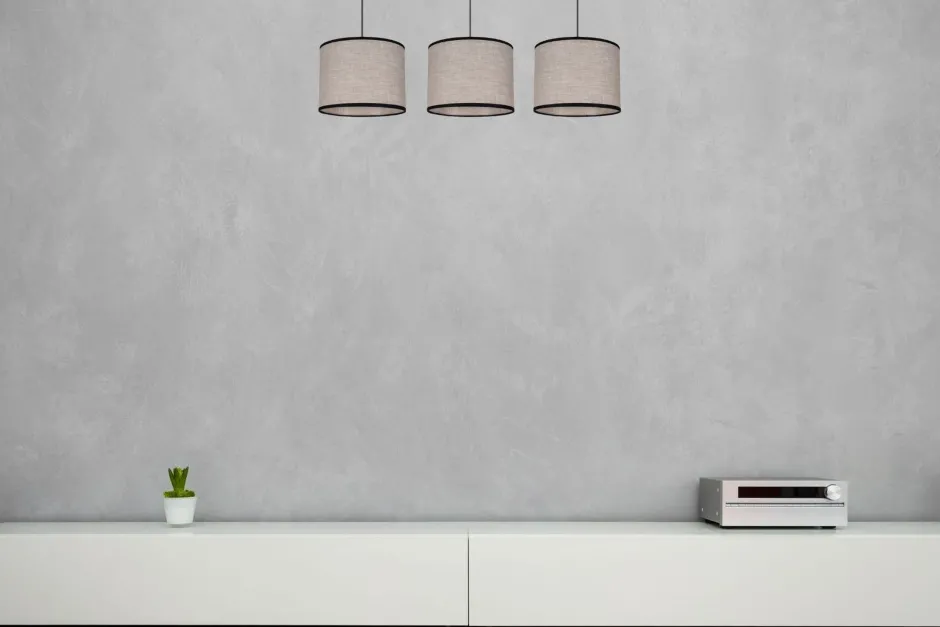 Wohnzimmerlampen|Stofflampen*Belis Pendelleuchte Stoff Schwarz Beige E27 70 cm lang 3-flmg