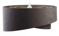 Wohnzimmerlampen|Esszimmer Lampen*BPS Koncept Pendelleuchte Stoff verstellbar E27 Stoff in Grau Gold