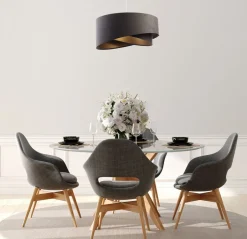 Wohnzimmerlampen|Esszimmer Lampen*BPS Koncept Pendelleuchte Stoff verstellbar E27 Stoff in Grau Gold