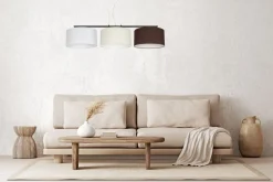 Bürolampen|Wohnzimmerlampen*Belis Pendelleuchte Stoff Weiß Ecru Braun E27 100 cm lang