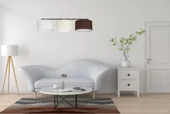 Bürolampen|Wohnzimmerlampen*Belis Pendelleuchte Stoff Weiß Ecru Braun E27 100 cm lang