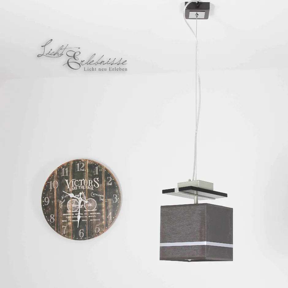 Luminex Pendelleuchte Stoffschirm Braun Chrom E27< Hängelampen|Esszimmer Lampen