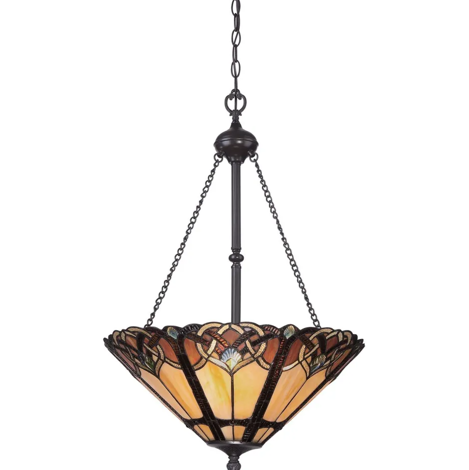 Designerlampen|Glaslampen*Elstead Pendelleuchte Tiffany Stil Braun Gold verstellbar