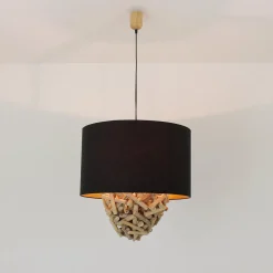 Suna Living Pendelleuchte Treibholz Stoff Handarbeit Unikat PATTANI< Hängelampen|Moderne Lampen