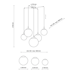 Hängelampen|Esszimmer Lampen*TK Lighting Pendelleuchte verstellbar B: max. 4 m Glas Metall 5x E27