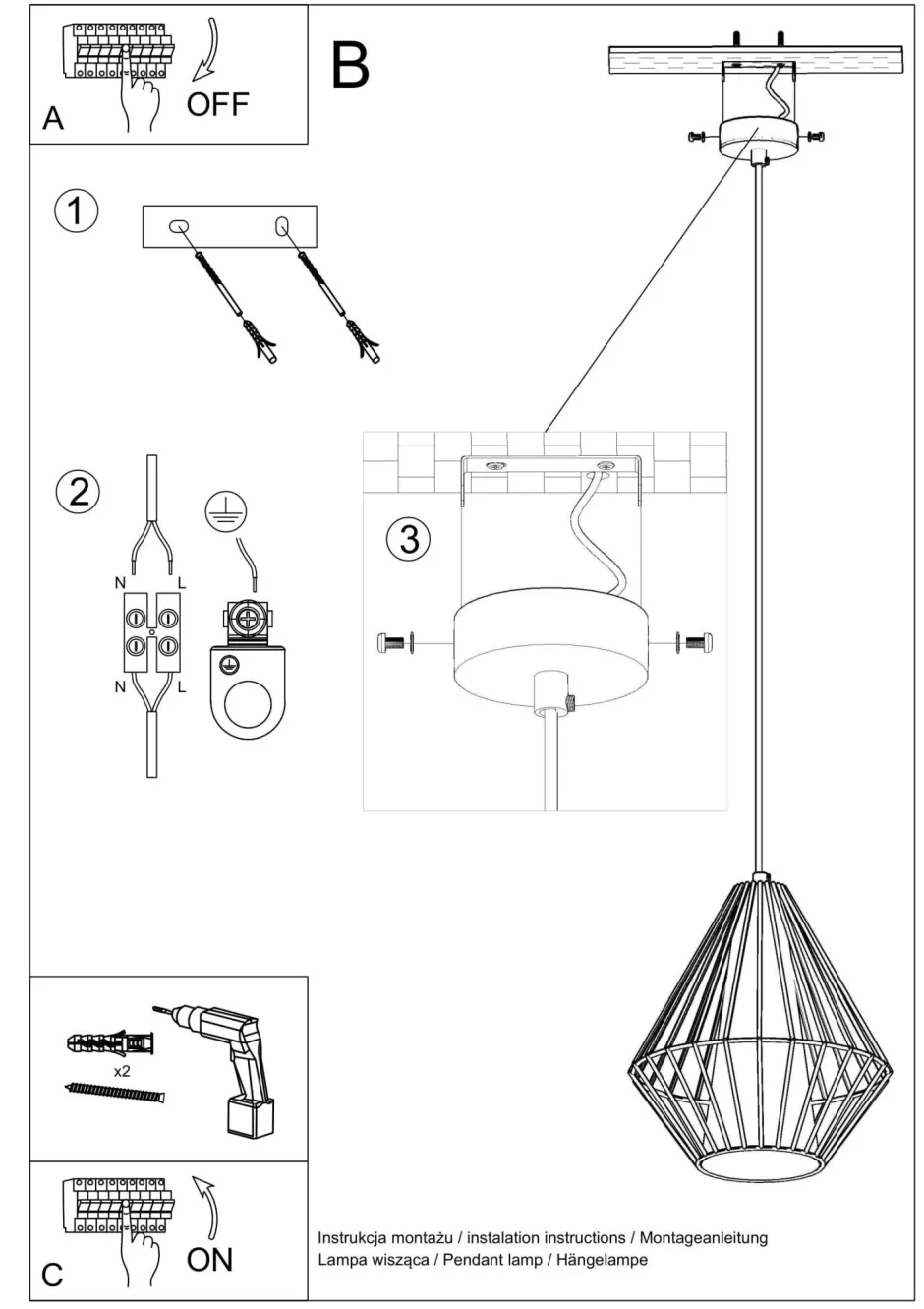 Sollux Pendelleuchte Weiß Ø 28 cm E27 Doppelschirm NASHIRA< Hängelampen|Esszimmer Lampen