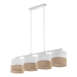 Wohnzimmerlampen|Stofflampen*TK Lighting Pendelleuchte Weiß Braun 4-flammig Metall Stoff Jute E27