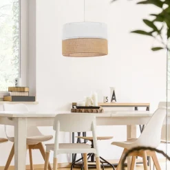 Moderne Lampen|Stofflampen*TK Lighting Pendelleuchte Weiß Braun rund Ø 50 cm Boho Jute Stoff