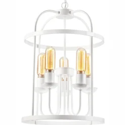 Lamkur Pendelleuchte Weiß 5-flammig E27 Metall Rustikal Ø 35,5 cm< Bürolampen|Rustikale Lampen