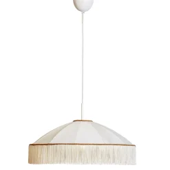 Hängelampen|Wohnzimmerlampen*By Rydéns Pendelleuchte Weiß Gold Ø 60 cm Stoffschirm Fransen E27