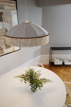 Hängelampen|Wohnzimmerlampen*By Rydéns Pendelleuchte Weiß Gold Ø 60 cm Stoffschirm Fransen E27